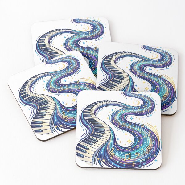Item preview, Piano keys flowing into a river of musical notes and floating stars designed and sold by misbahsiro.