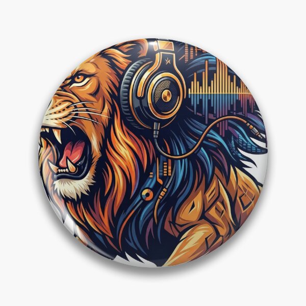 Item preview, Roaring lion with headphones and sound-wave mane designed and sold by misbahsiro.