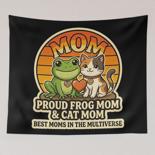 Item preview, Proud Frog Mom & Cat Mom – Cute Frog Lover Mother’s Day Gift, Funny Cat Mom Frog Shirt, Pet Mom Gift for Cat Lovers, Frog Mom Mug Sticker designed and sold by Basma Designs | Retro, Kawaii Shirts & Stickers.