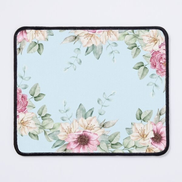 Item preview, Watercolor Floral Frame on Soft Blue Background designed and sold by JeyaMMstores.