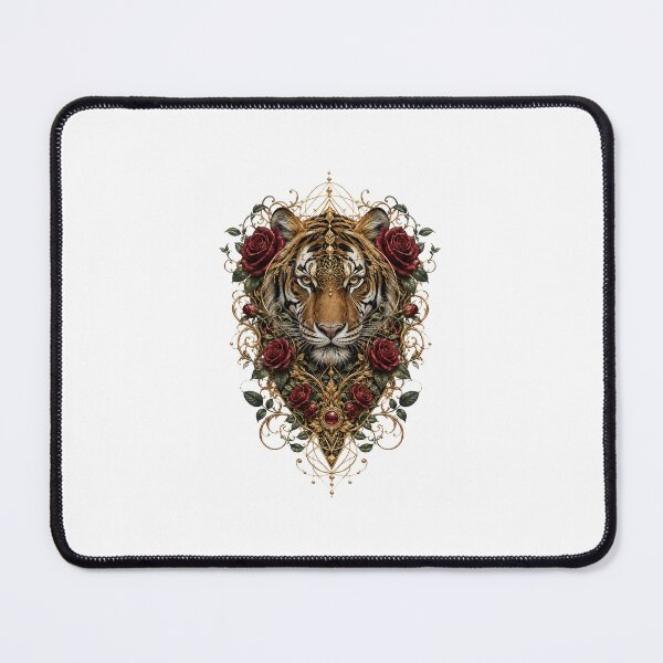 Item preview, Majestic tiger face blended with roses, vines, and sacred geometric patterns designed and sold by RAJGSUPERMARKET.