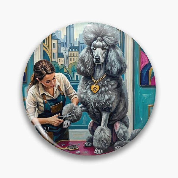 Item preview, Extravagant Poodle Grooming Salon – Modern Teal Oil Painting designed and sold by Pfotenfaden.