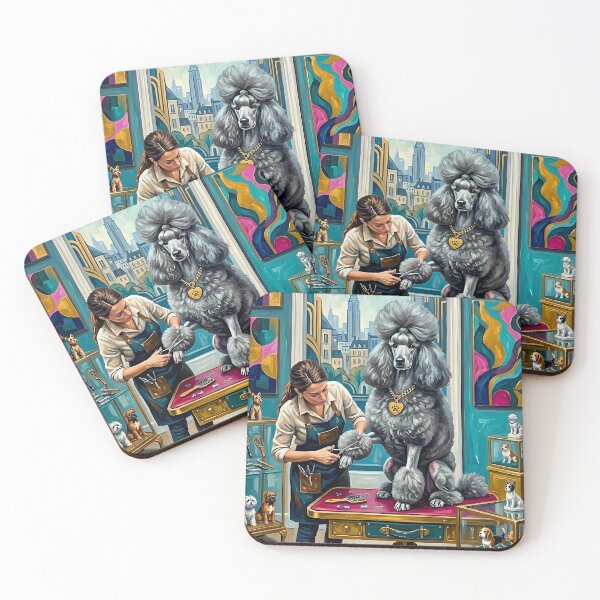 Item preview, Extravagant Poodle Grooming Salon – Modern Teal Oil Painting designed and sold by Pfotenfaden.