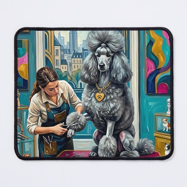 Item preview, Extravagant Poodle Grooming Salon – Modern Teal Oil Painting designed and sold by Pfotenfaden.
