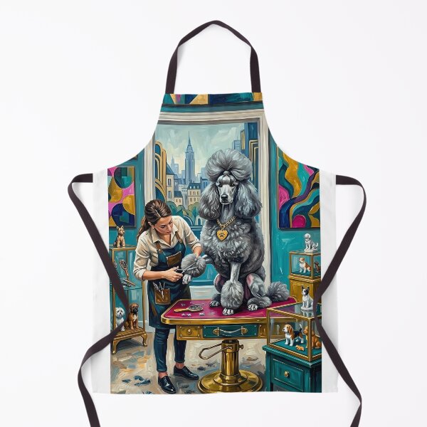Item preview, Extravagant Poodle Grooming Salon – Modern Teal Oil Painting designed and sold by Pfotenfaden.