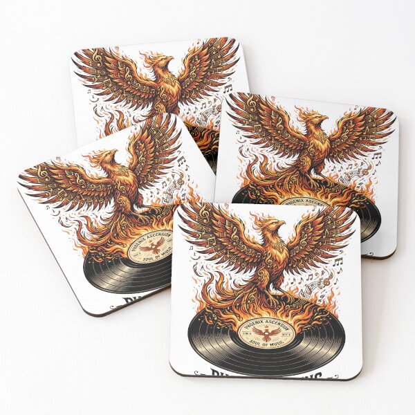 Item preview, Phoenix rising from a vinyl record with musical notes forming its feathers designed and sold by misbahsiro.