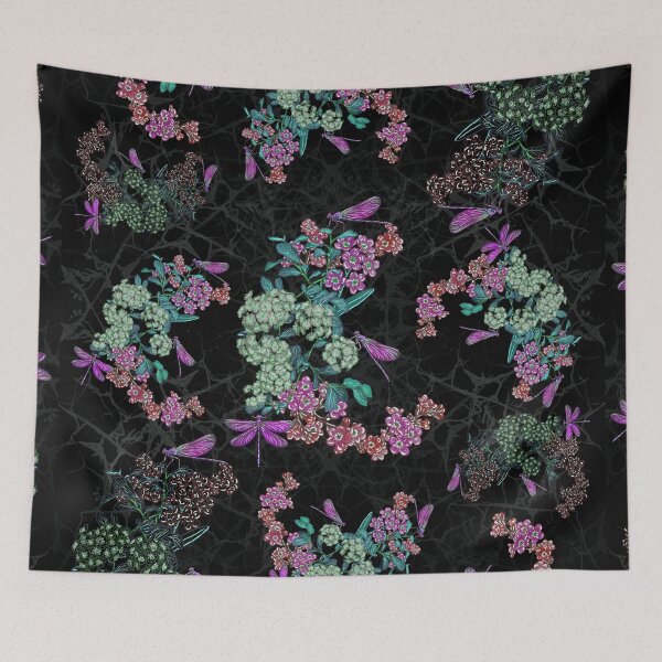 Item preview, Magenta Dragonfly Floral Pattern – Romantic Garden Illustration designed and sold by Magical Pattern Shop.
