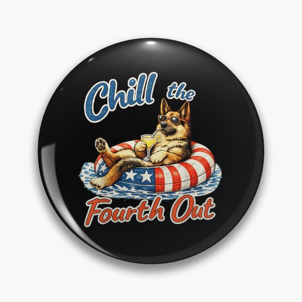 Item preview, Chill The Fourth Out German Shepherd Dog Floating In Swimming Pool Art designed and sold by GalenoHenley.