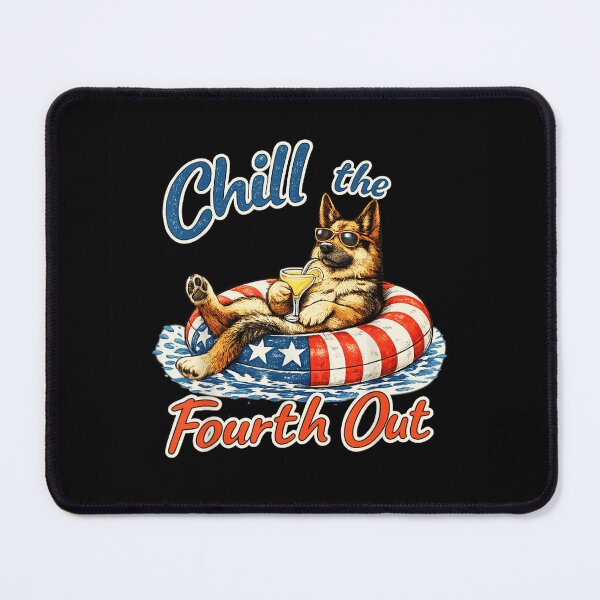 Item preview, Chill The Fourth Out German Shepherd Dog Floating In Swimming Pool Art designed and sold by GalenoHenley.