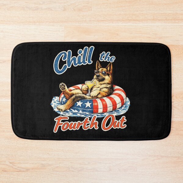 Item preview, Chill The Fourth Out German Shepherd Dog Floating In Swimming Pool Art designed and sold by GalenoHenley.