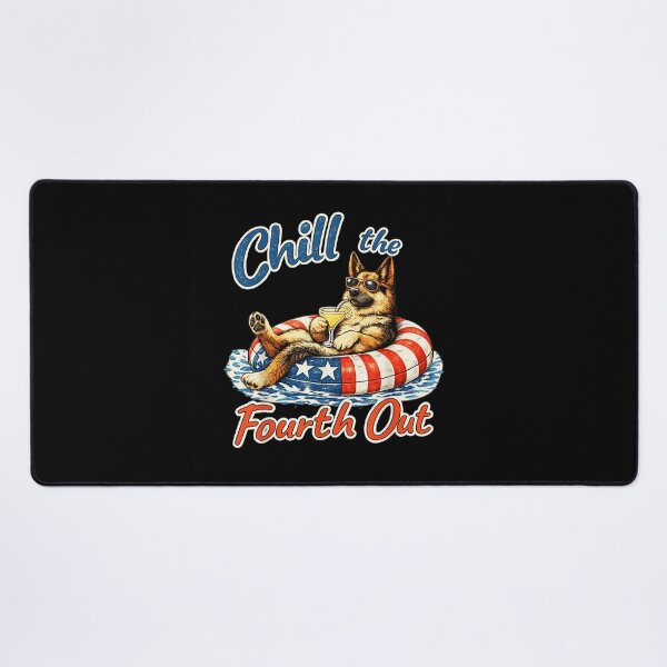 Item preview, Chill The Fourth Out German Shepherd Dog Floating In Swimming Pool Art designed and sold by GalenoHenley.