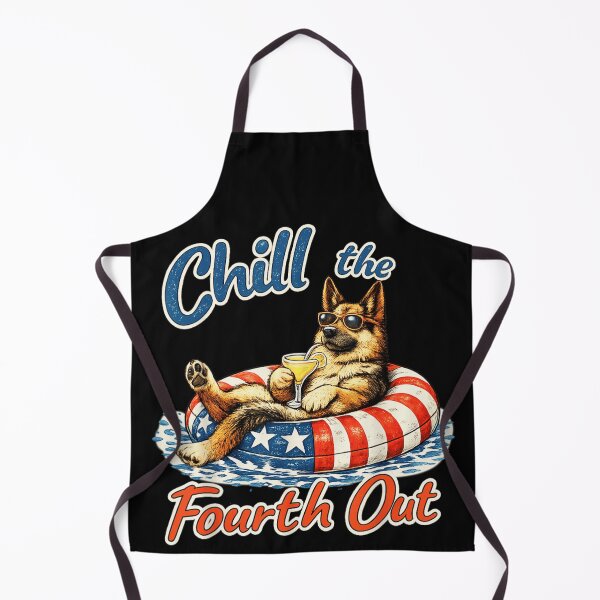 Item preview, Chill The Fourth Out German Shepherd Dog Floating In Swimming Pool Art designed and sold by GalenoHenley.