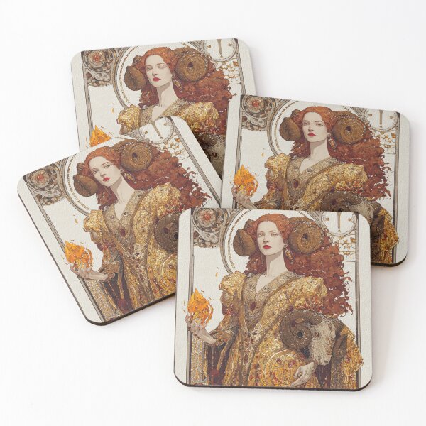 Item preview, Aries Zodiac Art - Vintage Nouveau Fire Aries Goddess designed and sold by KissMyBerry.