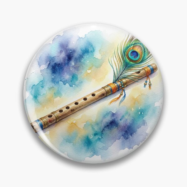 Item preview, Divine Madhav Krishna Flute Peacock Feather Watercolor designed and sold by DuckOddity.