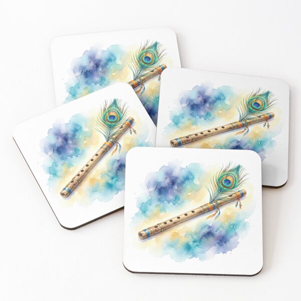 Item preview, Divine Madhav Krishna Flute Peacock Feather Watercolor designed and sold by DuckOddity.