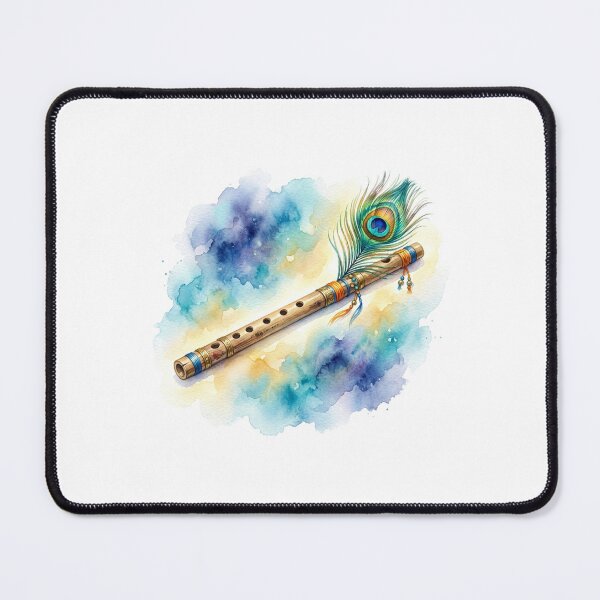 Item preview, Divine Madhav Krishna Flute Peacock Feather Watercolor designed and sold by DuckOddity.