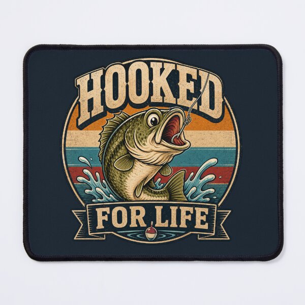 Item preview, Hooked For Life | Retro Bass Fishing Graphic for Anglers & Fishermen designed and sold by tareankush.