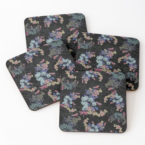 Item preview, Dark Red Blue Dragonfly Pattern – Moody Botanical Garden Design designed and sold by Magical Pattern Shop.