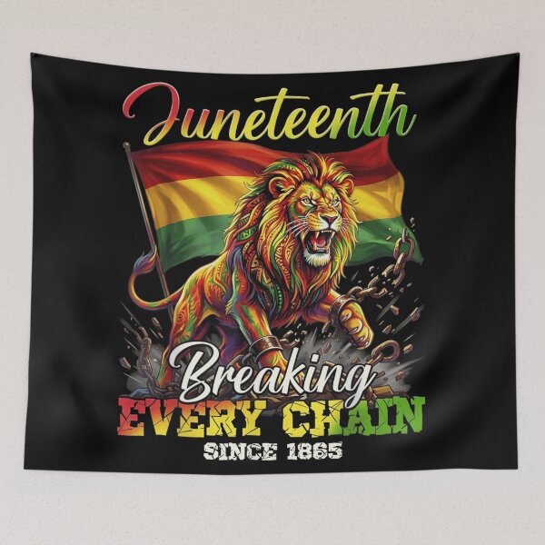 Item preview, Juneteenth Breaking Every Chain Since 1865 African American Freedom Lion Flag designed and sold by DuneHaicna.