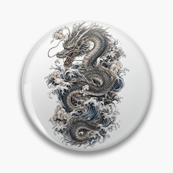 Item preview, A powerful dragon swirling through Japanese ocean waves, cloud patterns, ink-style texture, detailed scales, dynamic movement, premium aesthetic T-shirt artwork designed and sold by RAJGSUPERMARKET.