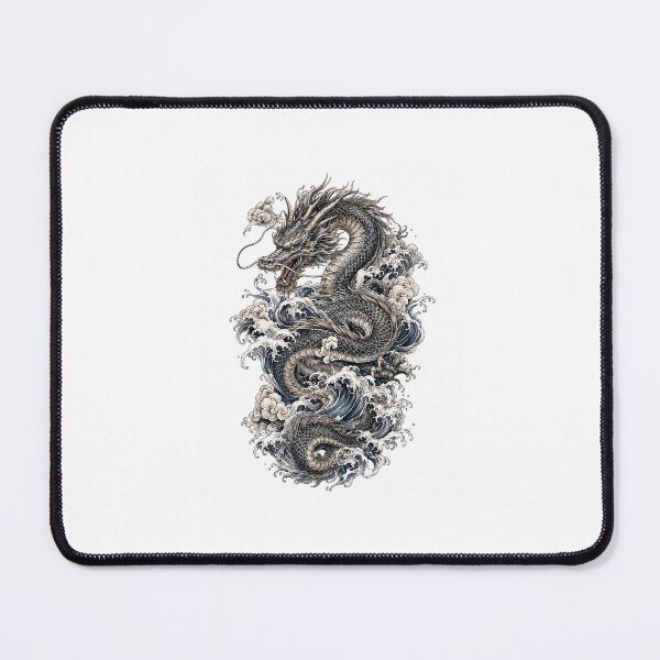 Item preview, A powerful dragon swirling through Japanese ocean waves, cloud patterns, ink-style texture, detailed scales, dynamic movement, premium aesthetic T-shirt artwork designed and sold by RAJGSUPERMARKET.