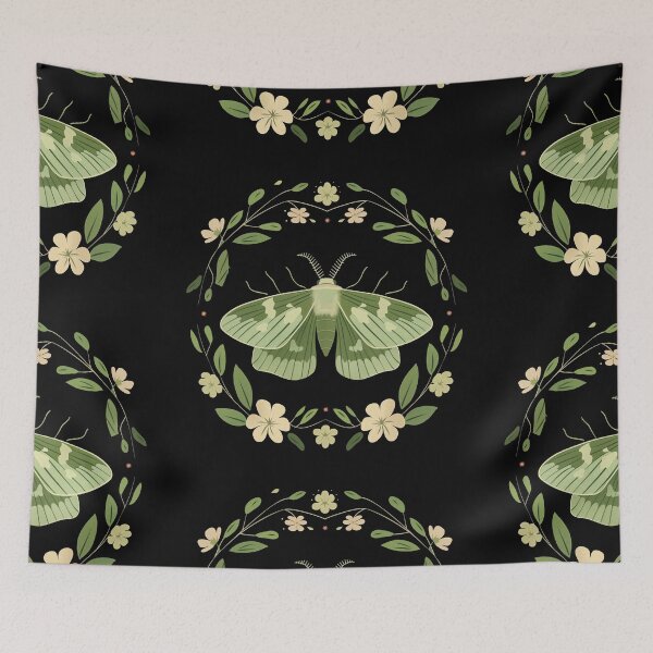Item preview, Scandinavian Folk Art, Green Moth With Flowers designed and sold by xiao xuans.