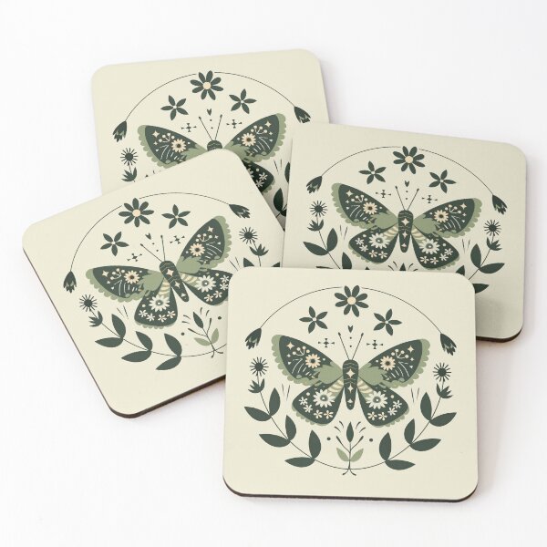 Item preview, Scandinavian Folk Art, Green Moth With Flowers designed and sold by xiao xuans.