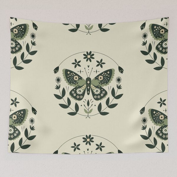 Item preview, Scandinavian Folk Art, Green Moth With Flowers designed and sold by xiao xuans.