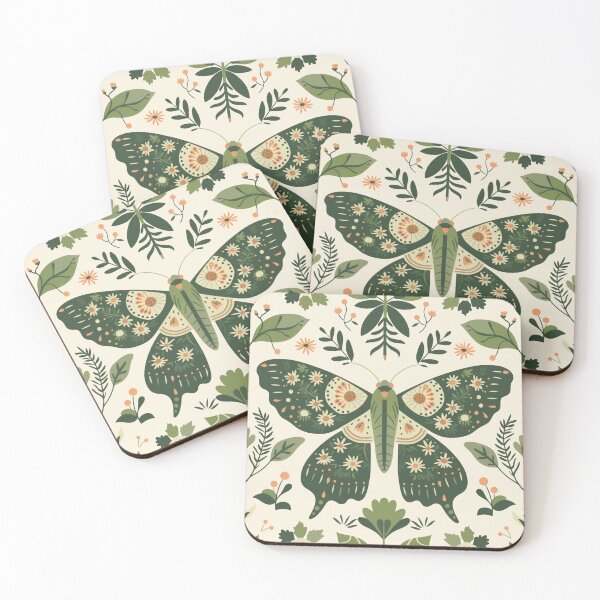 Item preview, Scandinavian Folk Art, Green Moth With Flowers designed and sold by xiao xuans.