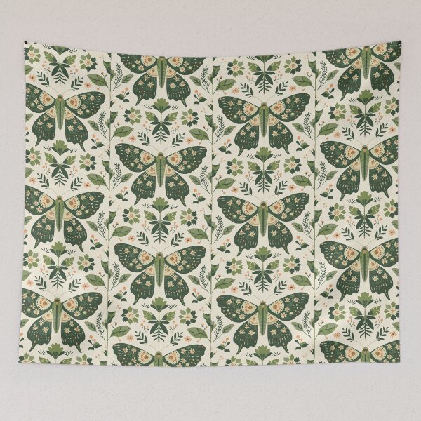 Item preview, Scandinavian Folk Art, Green Moth With Flowers designed and sold by xiao xuans.