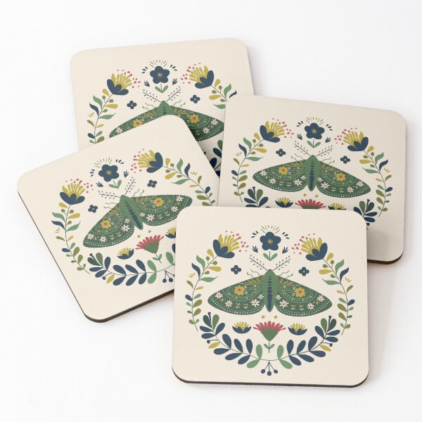 Item preview, Scandinavian Folk Art, Green Moth With Flowers designed and sold by xiao xuans.