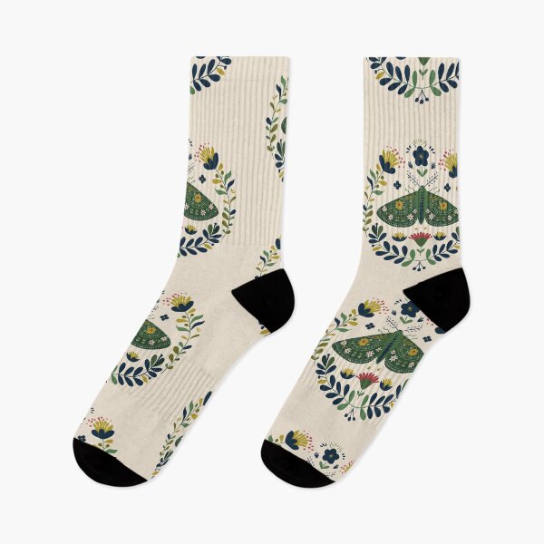 Item preview, Scandinavian Folk Art, Green Moth With Flowers designed and sold by xiao xuans.