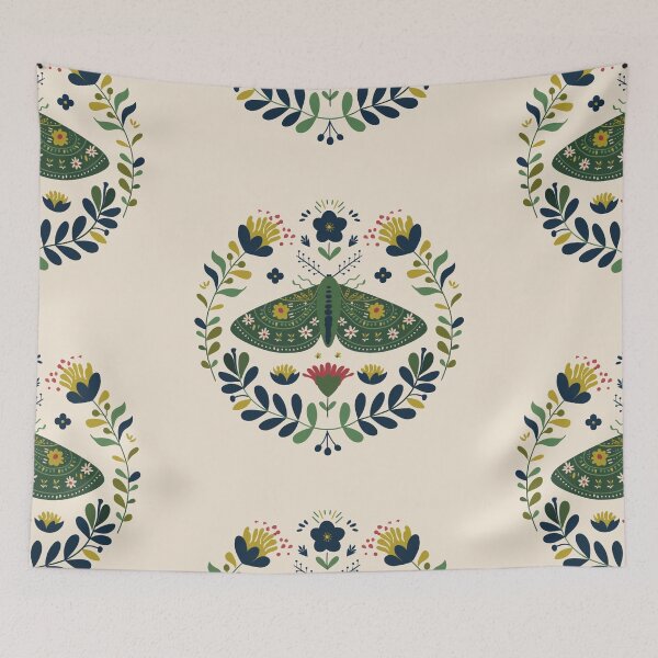 Item preview, Scandinavian Folk Art, Green Moth With Flowers designed and sold by xiao xuans.