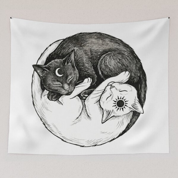 Item preview, Celestial Cat Yin Yang Celestial Sun and Moon Sketch designed and sold by Spiritualwall.