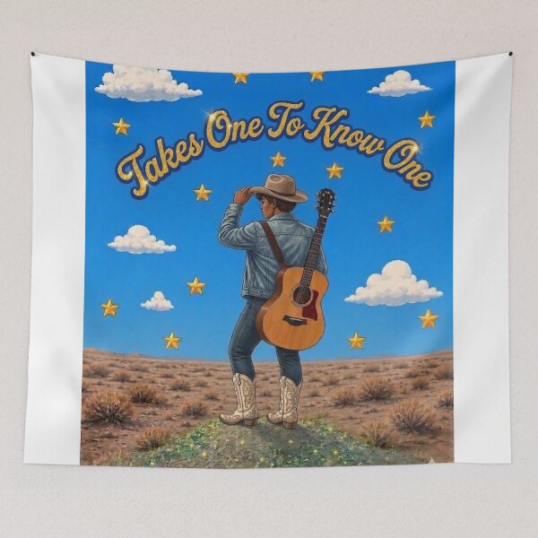 Item preview, Takes One To Know One Cowboy Guitar Clouds Music Fan Art designed and sold by The Real Mrs Rose.