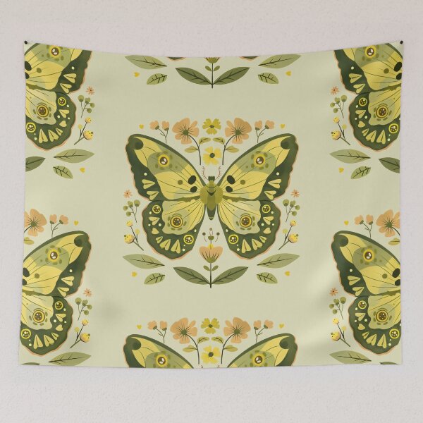 Item preview, Scandinavian Folk Art, Green Moth With Flowers designed and sold by xiao xuans.