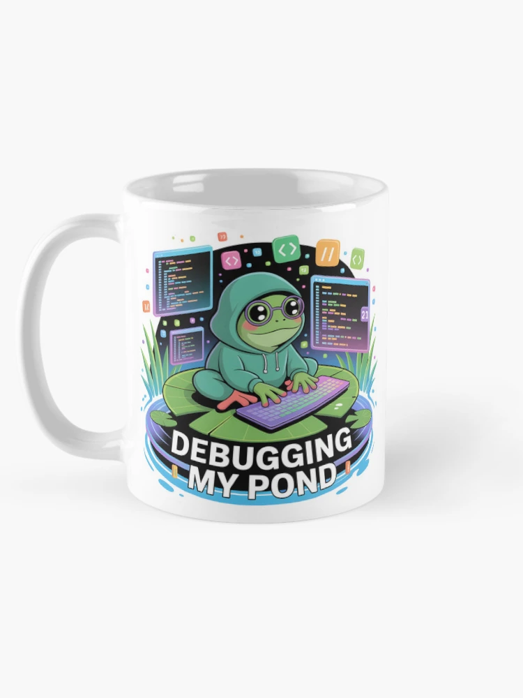 Thumbnail 5 of 6, Coffee Mug, Debugging My Pond Funny Frog Programmer Coding Design designed and sold by RBToper.