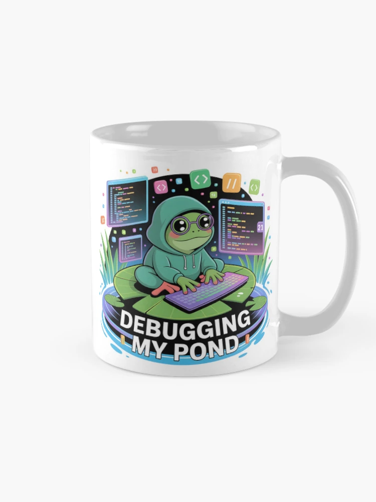 Thumbnail 3 of 6, Coffee Mug, Debugging My Pond Funny Frog Programmer Coding Design designed and sold by RBToper.