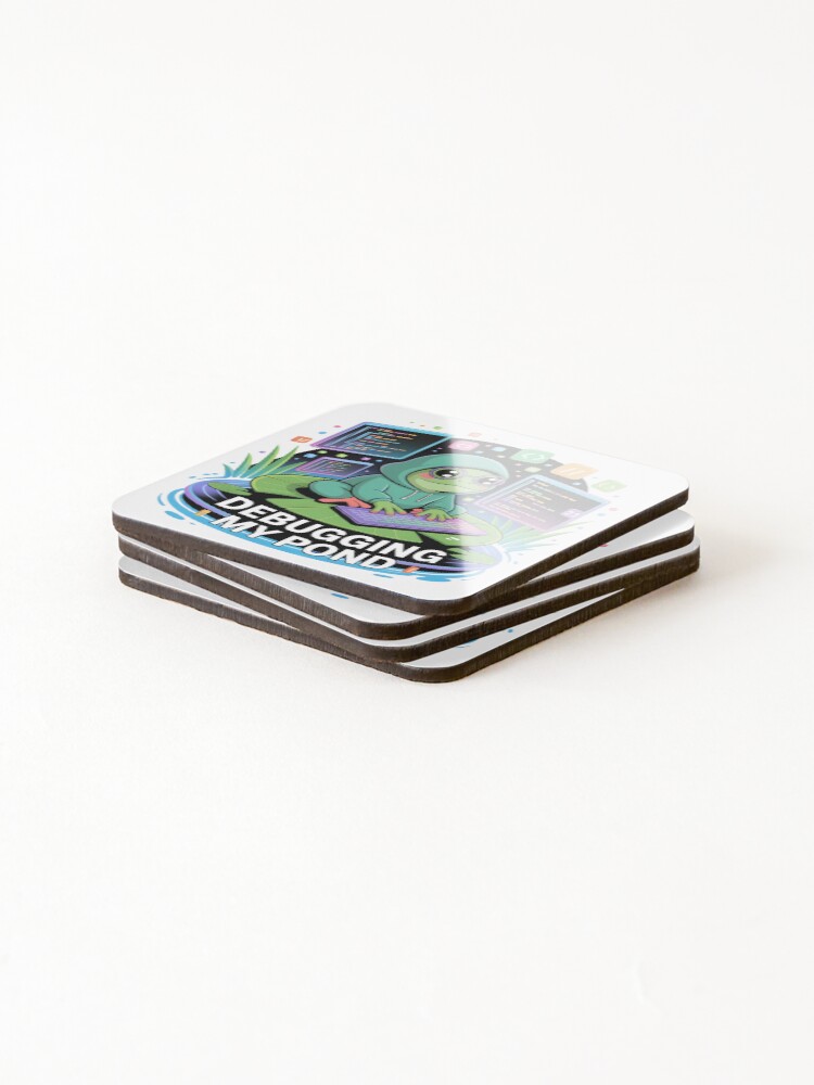 Thumbnail 4 of 5, Coasters (Set of 4), Debugging My Pond Funny Frog Programmer Coding Design designed and sold by RBToper.