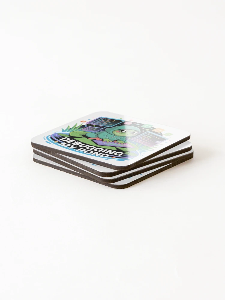 Thumbnail 4 of 5, Coasters (Set of 4), Debugging My Pond Funny Frog Programmer Coding Design designed and sold by RBToper.