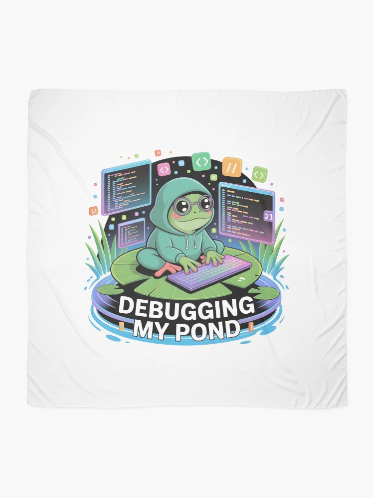 Thumbnail 2 of 3, Scarf, Debugging My Pond Funny Frog Programmer Coding Design designed and sold by RBToper.