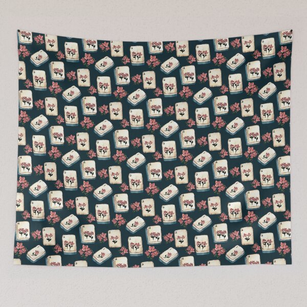 Item preview, Antique Blue Watercolor Mahjong Tiles with Flowers - Deep Blue designed and sold by JasmineGDesigns.