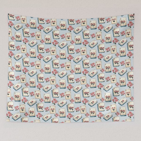 Item preview, Antique Blue Watercolor Mahjong Tiles with Flowers - Light Blue designed and sold by JasmineGDesigns.