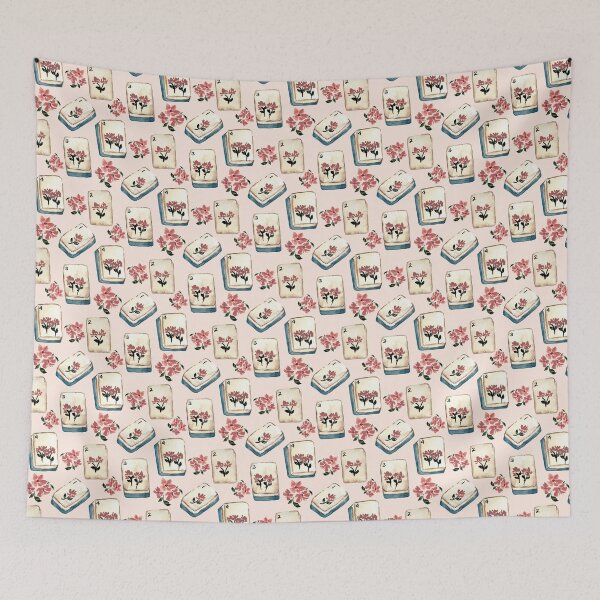 Item preview, Antique Blue Watercolor Mahjong Tiles with Flowers - Light Peach designed and sold by JasmineGDesigns.