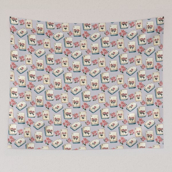 Item preview, Antique Blue Watercolor Mahjong Tiles with Flowers - Light Lilac designed and sold by JasmineGDesigns.