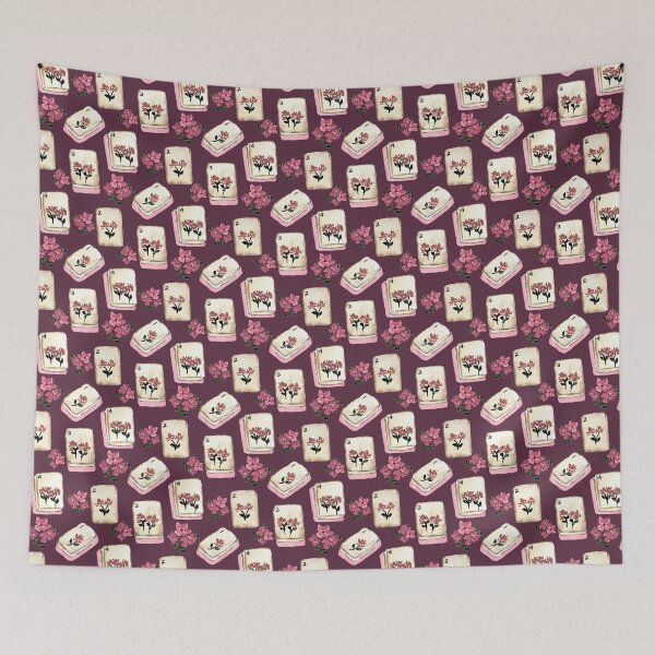 Item preview, Antique Pink Watercolor Mahjong Tiles with Flowers - Deep Mauve Magenta designed and sold by JasmineGDesigns.