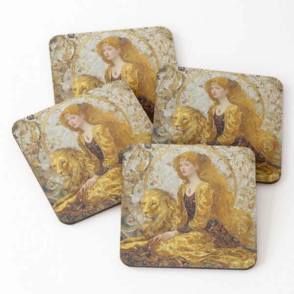 Item preview, Leo Zodiac Art - Vintage Nouveau Royal Lion Goddess designed and sold by KissMyBerry.