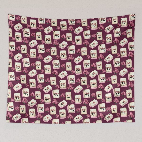 Item preview, Antique Pink Watercolor Mahjong Tiles with Flowers - Magenta Red designed and sold by JasmineGDesigns.