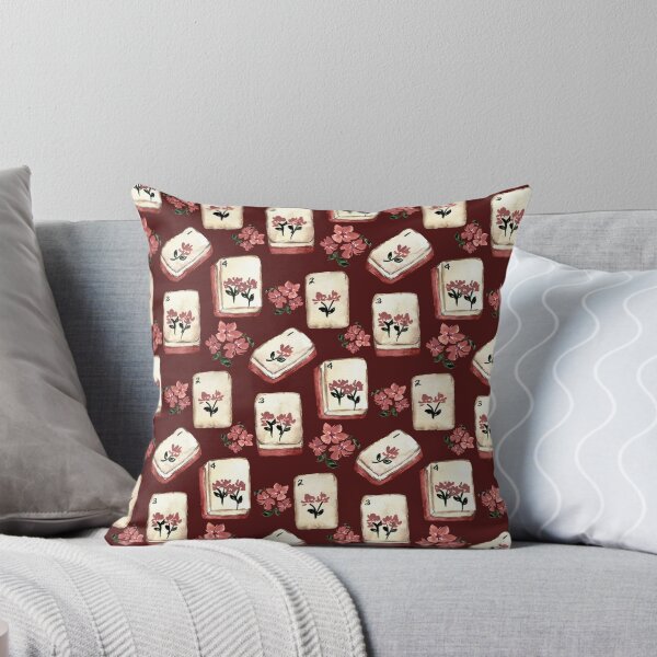 Item preview, Antique Red Watercolor Mahjong Tiles with Flowers - Burgundy Red designed and sold by JasmineGDesigns.