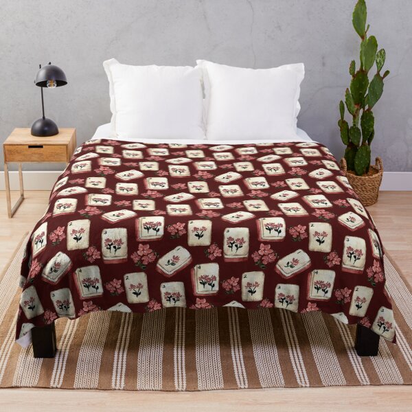 Item preview, Antique Red Watercolor Mahjong Tiles with Flowers - Burgundy Red designed and sold by JasmineGDesigns.